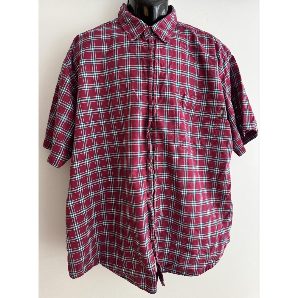 Woolrich Shirt Mens 2XL Red Plaid Short Sleeve Cotton Flannel Button-Up Casual